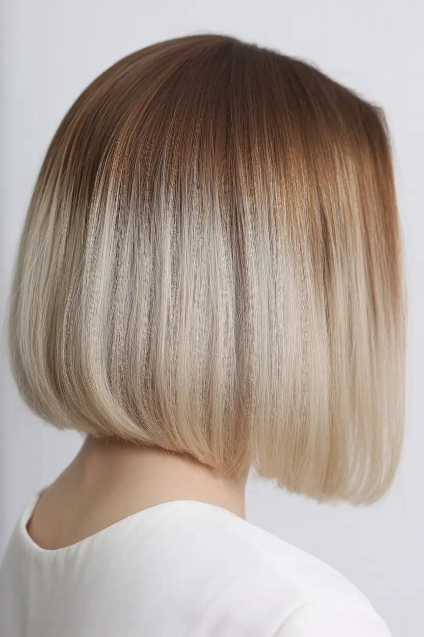bob hairstyle 2026 Cool Melt Ombre Bob with a Clean Rounded Edge