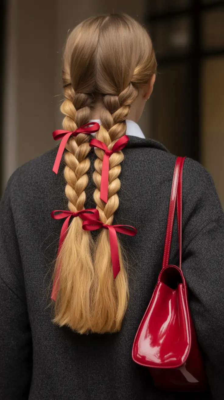 braids hairstyles 2026 Ribboned Schoolgirl Charm