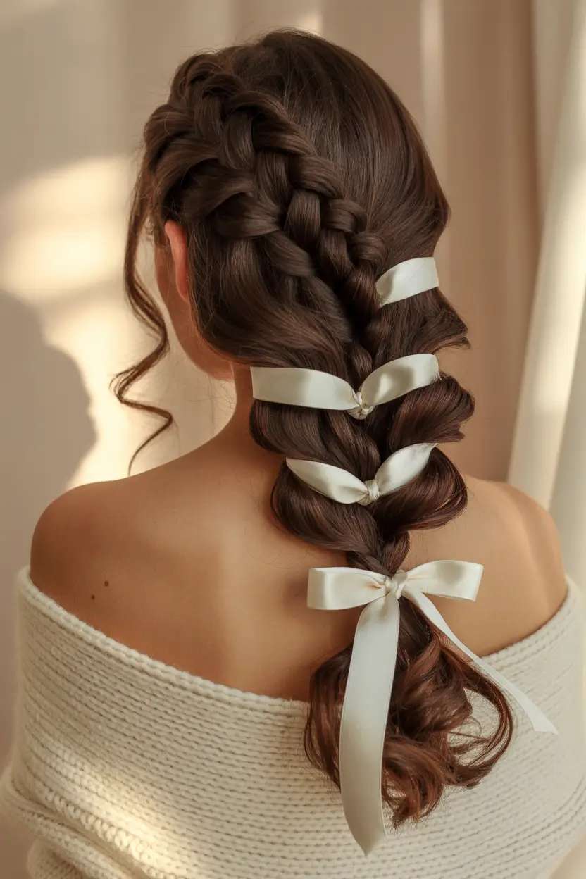 braids hairstyles 2026 Romantic Ribbon Braid Flow