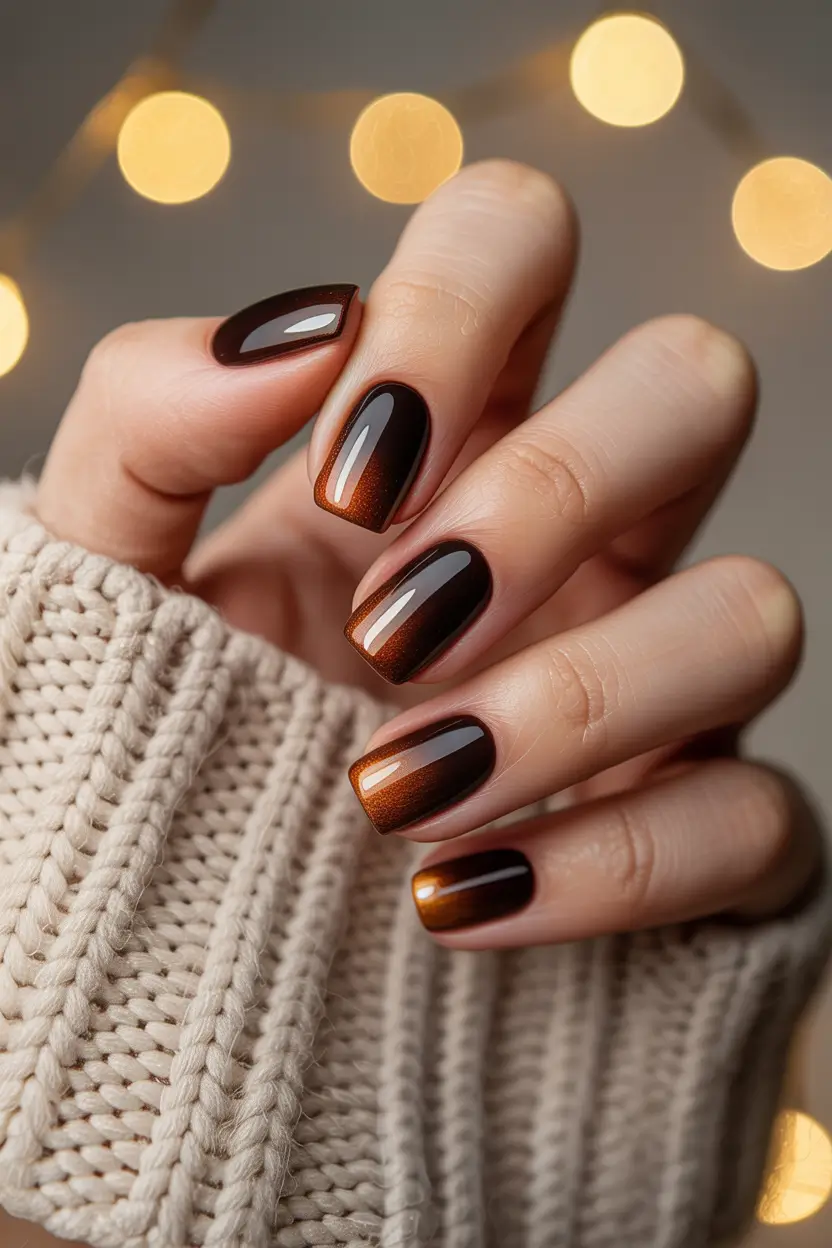 brown nails 2026 Short Ember Cat Eye Glow