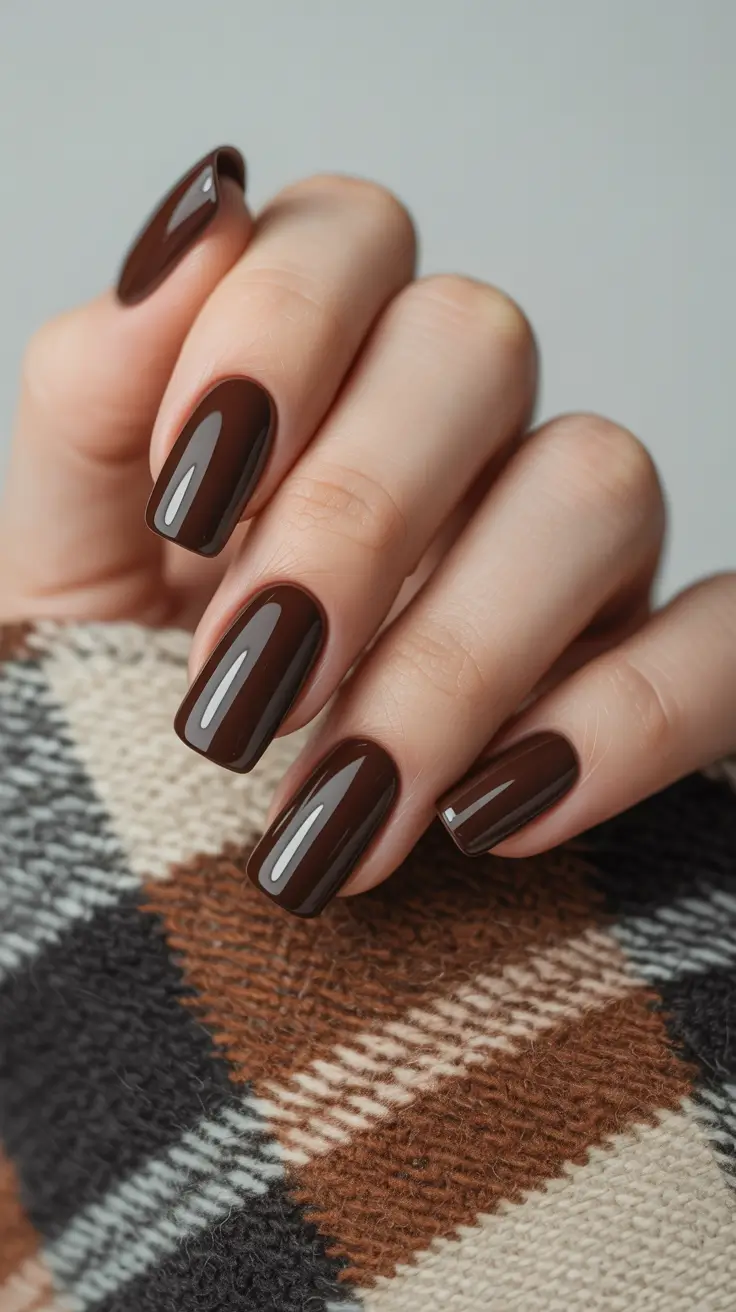brown nails 2026 Classic Glossy Mocha Square Tips