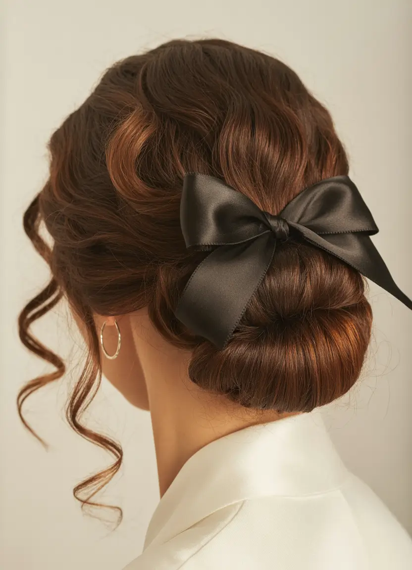 buns-hairstyles-classic-bun-with-satin-bow