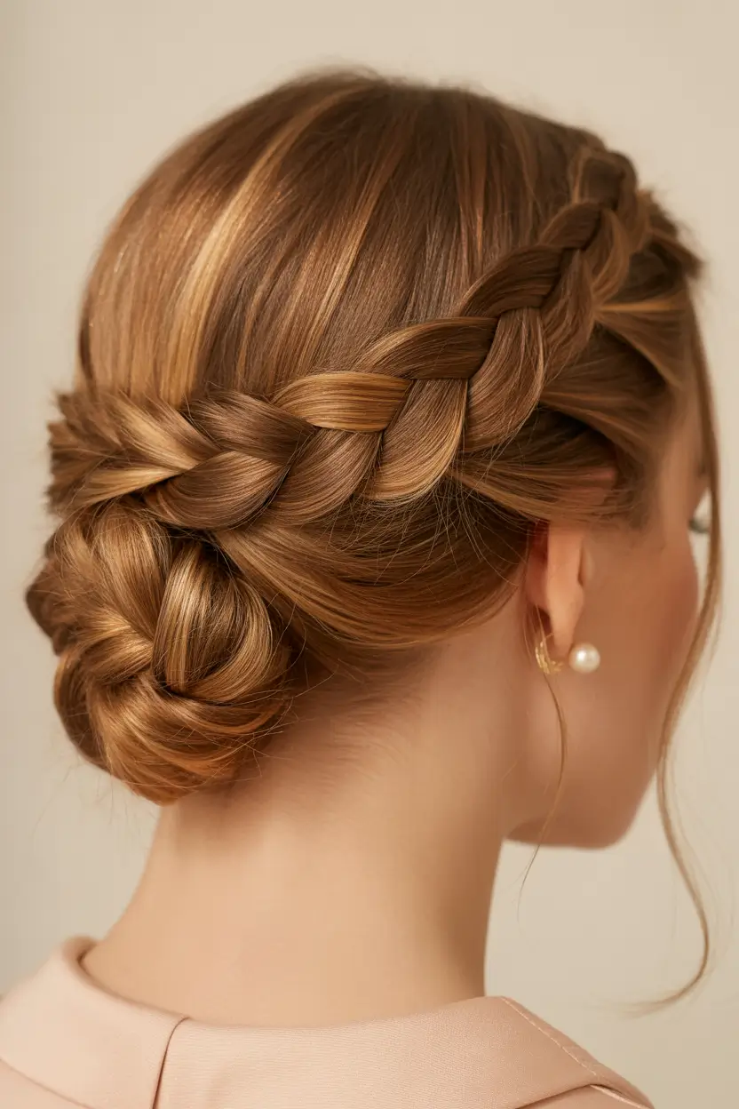 buns-hairstyles-golden-crown-braid-bun