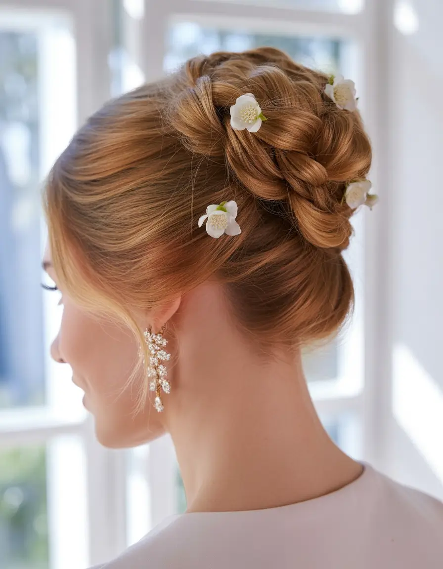 buns-hairstyles-floral-braided-bridal-bun