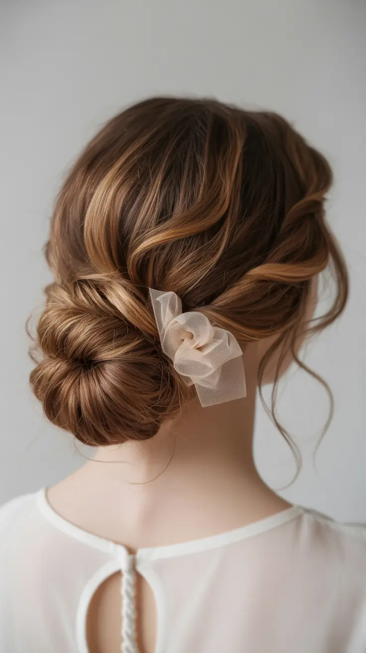 buns-hairstyles-low-twisted-bun-with-tulle-detail