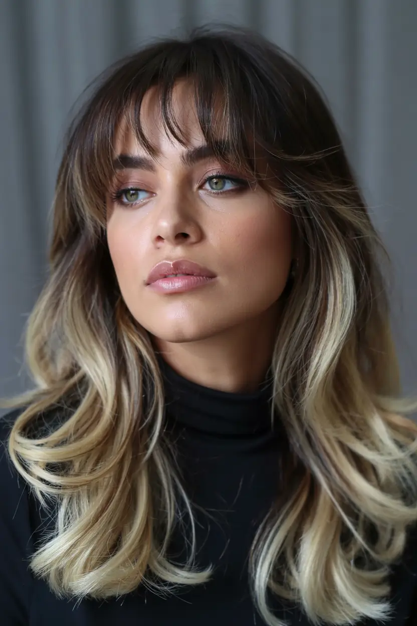 Butterfly Haircut 2026 Smoky Blonde Fade with Curtain Bangs