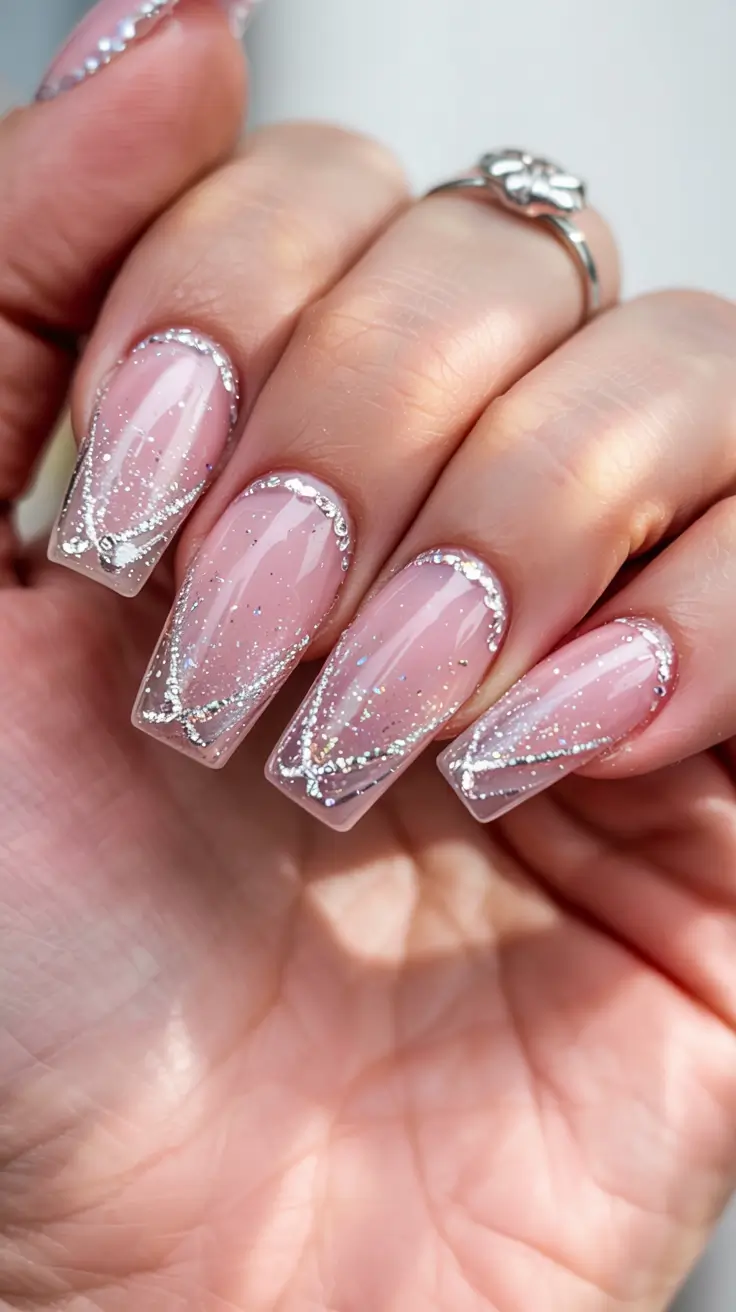 cat eye nails 2026 Frosted Silver Ribbon French