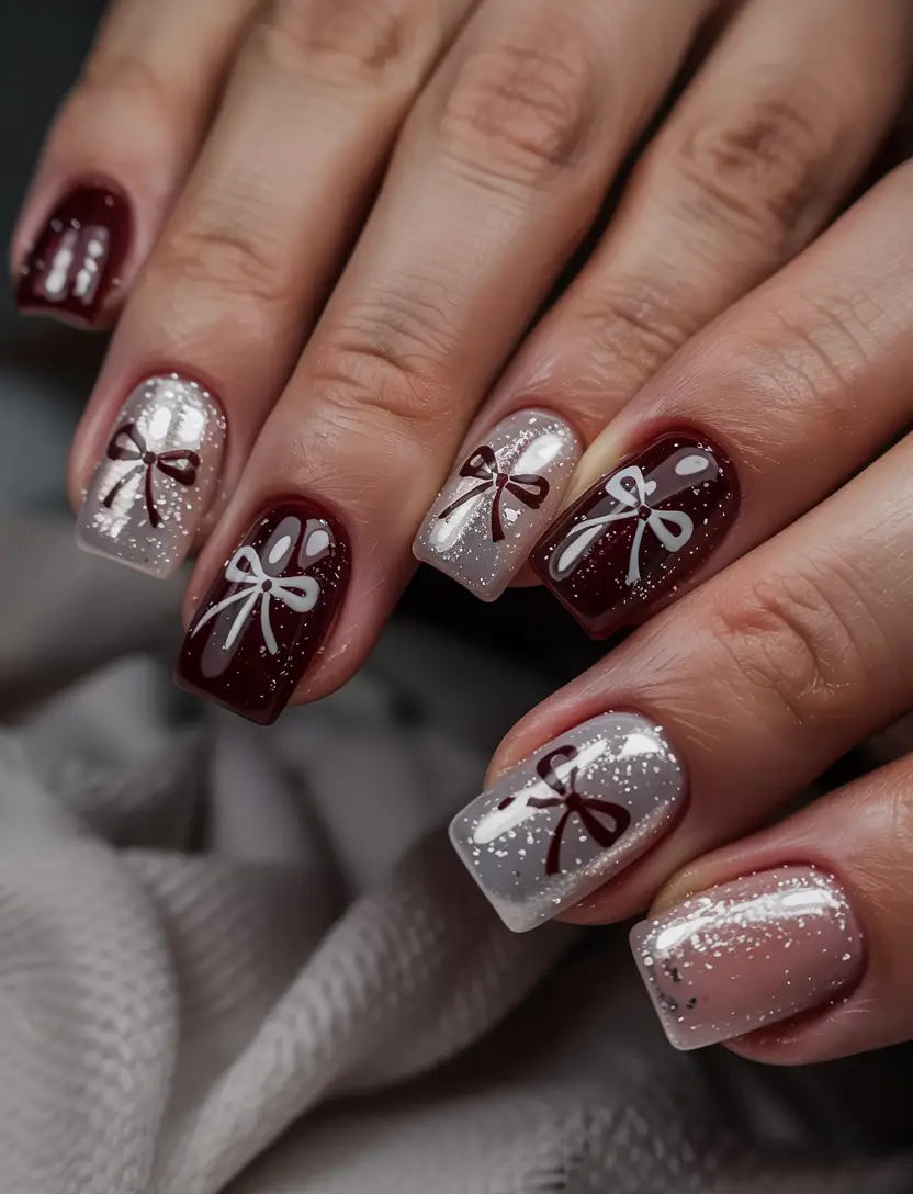 cat eye nails 2026 Festive Ribbon Charm