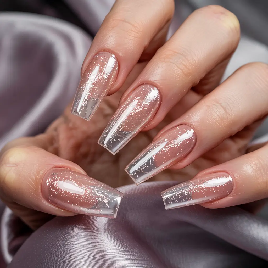 cat eye nails 2026 Crystal Clear Nude Sparkle