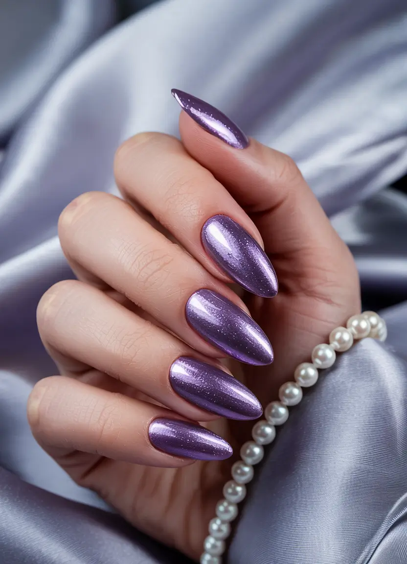 cat eye nails 2026 Lavender Metallic Glow