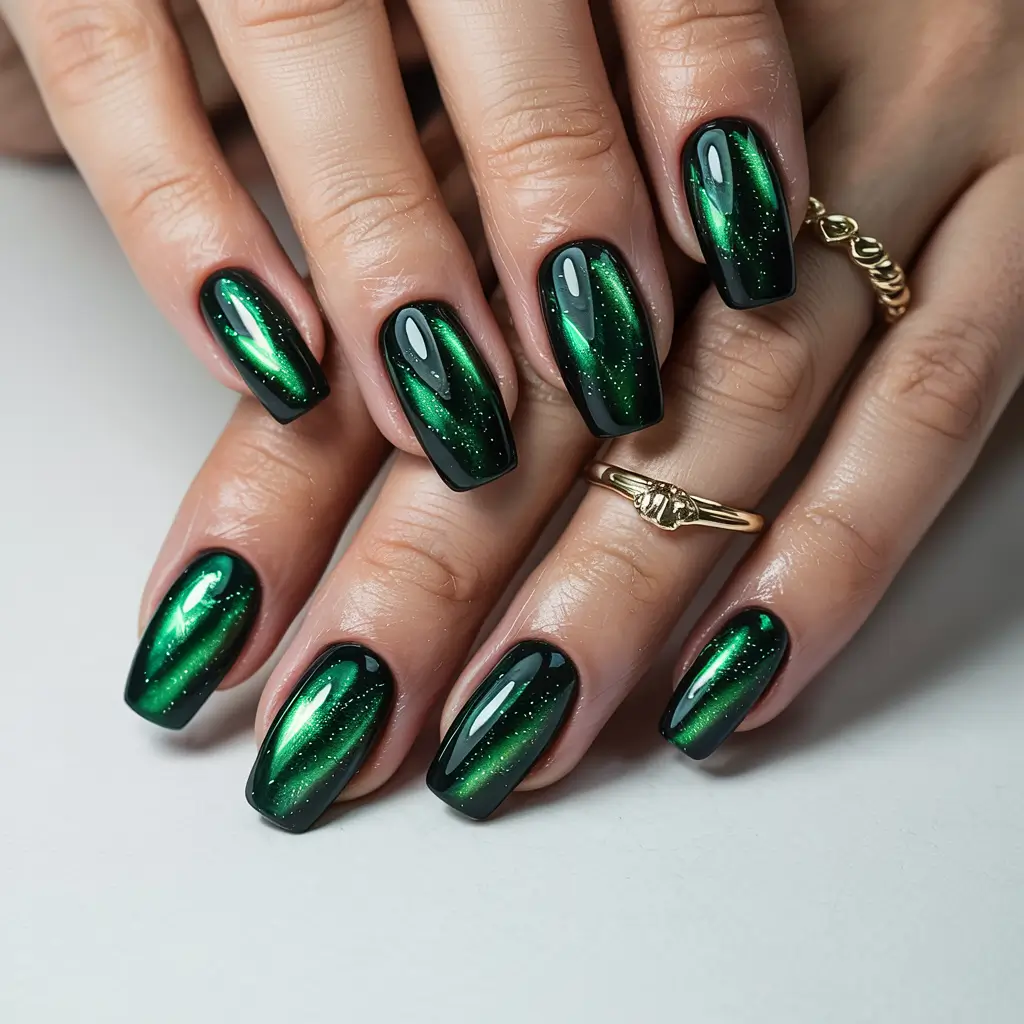 cat eye nails 2026 Emerald Aurora Glow
