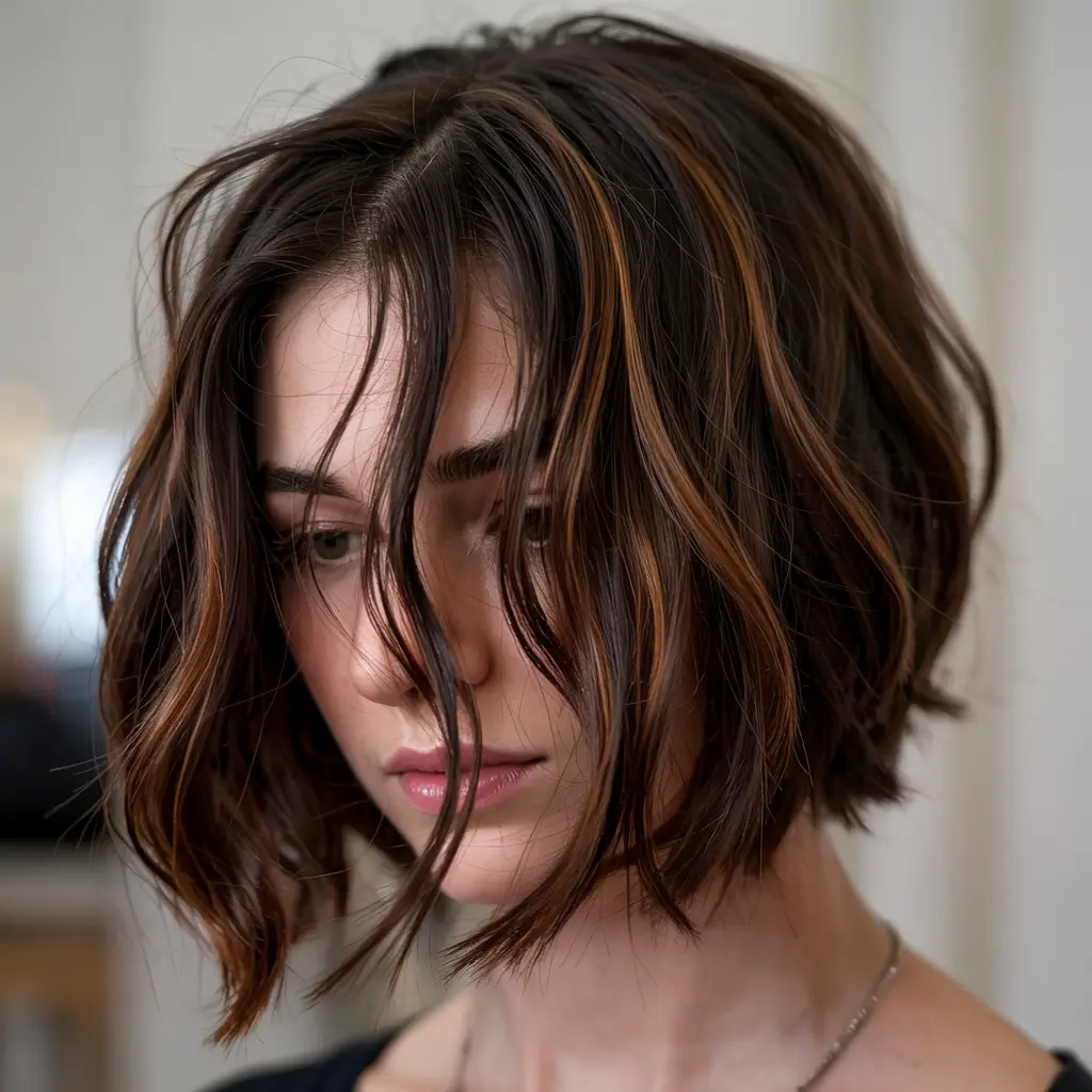 choppy bob haircuts 2026 Bronzed Chocolate Bob With Depth