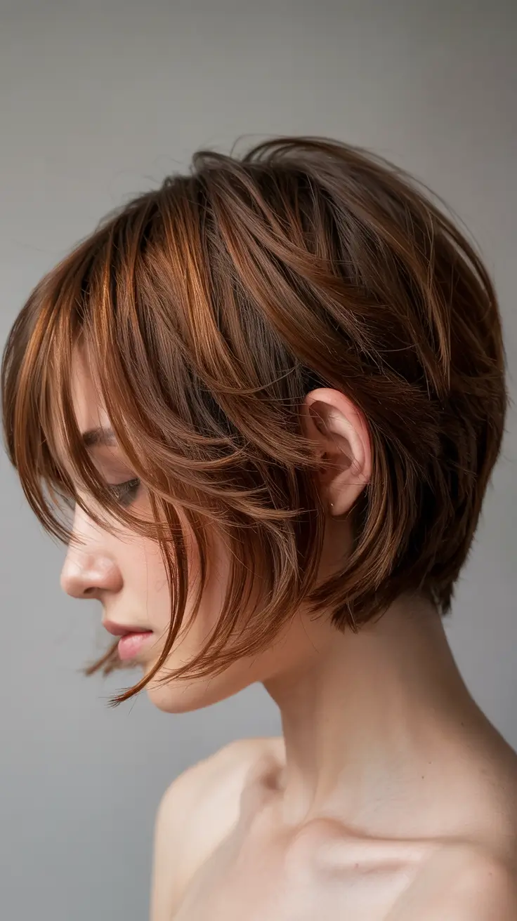 choppy bob haircuts 2026 Caramel Toned Short Layers