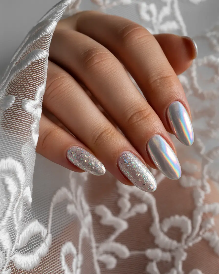 chrome nails 2026 Silver Opal Lace Moment