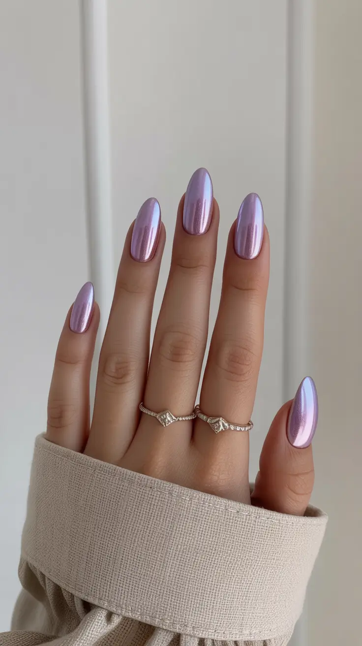chrome nails 2026 Iridescent Soft Pink Chrome