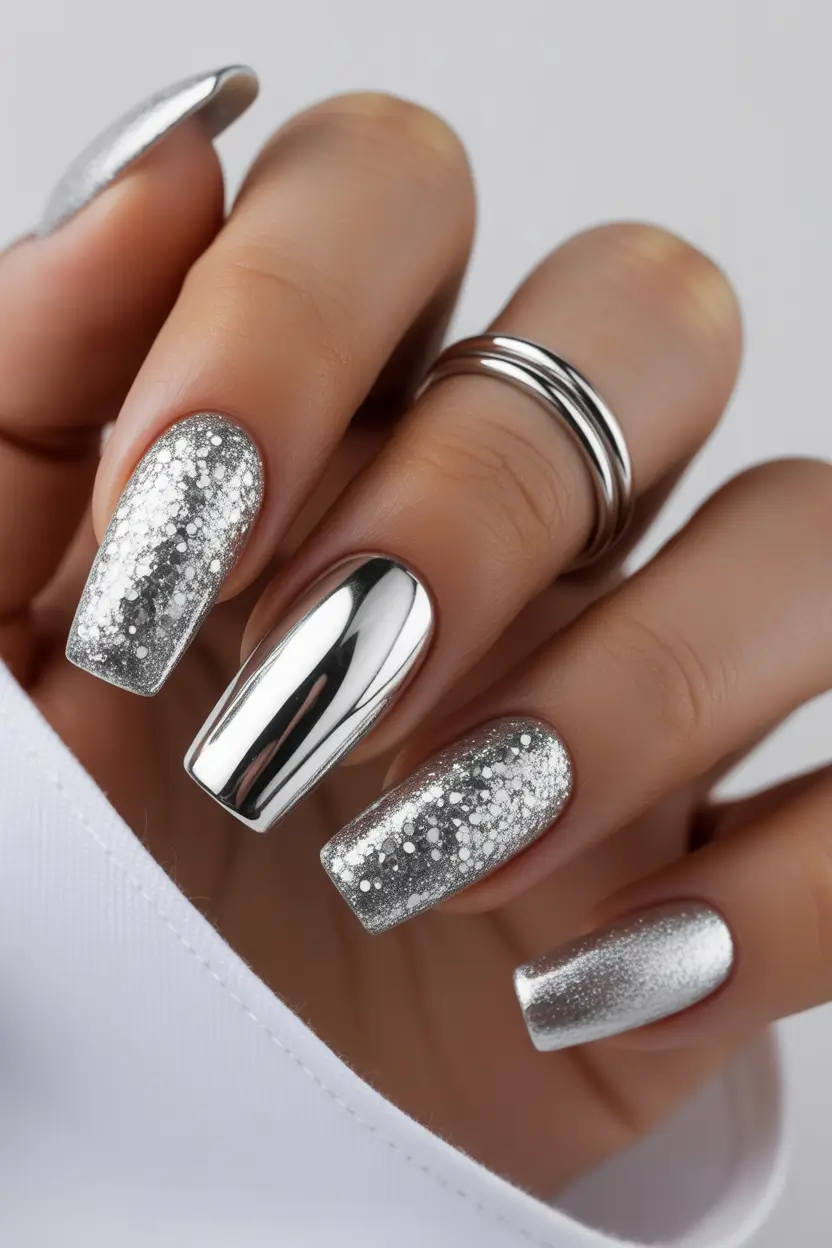 chrome nails 2026 Frosted Silver Dimension