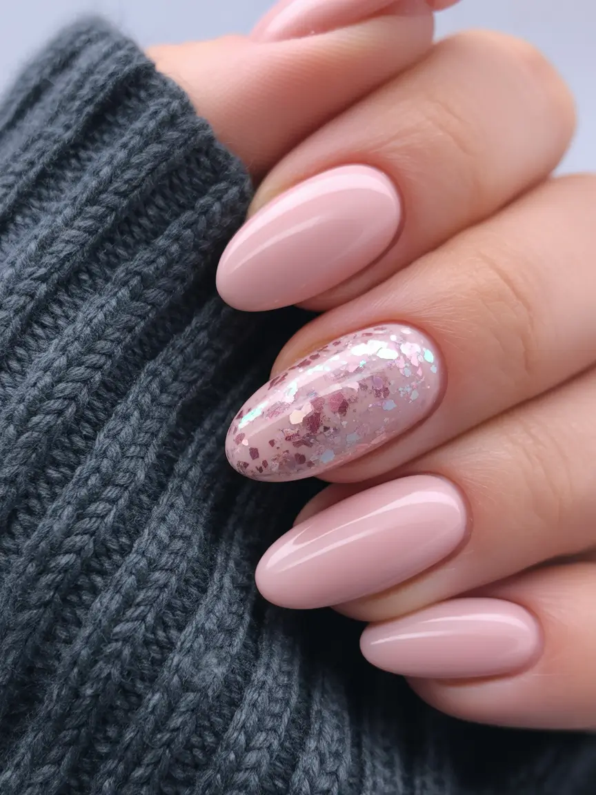 classy nails 2026 Almond Petal Pink with Confetti Accent