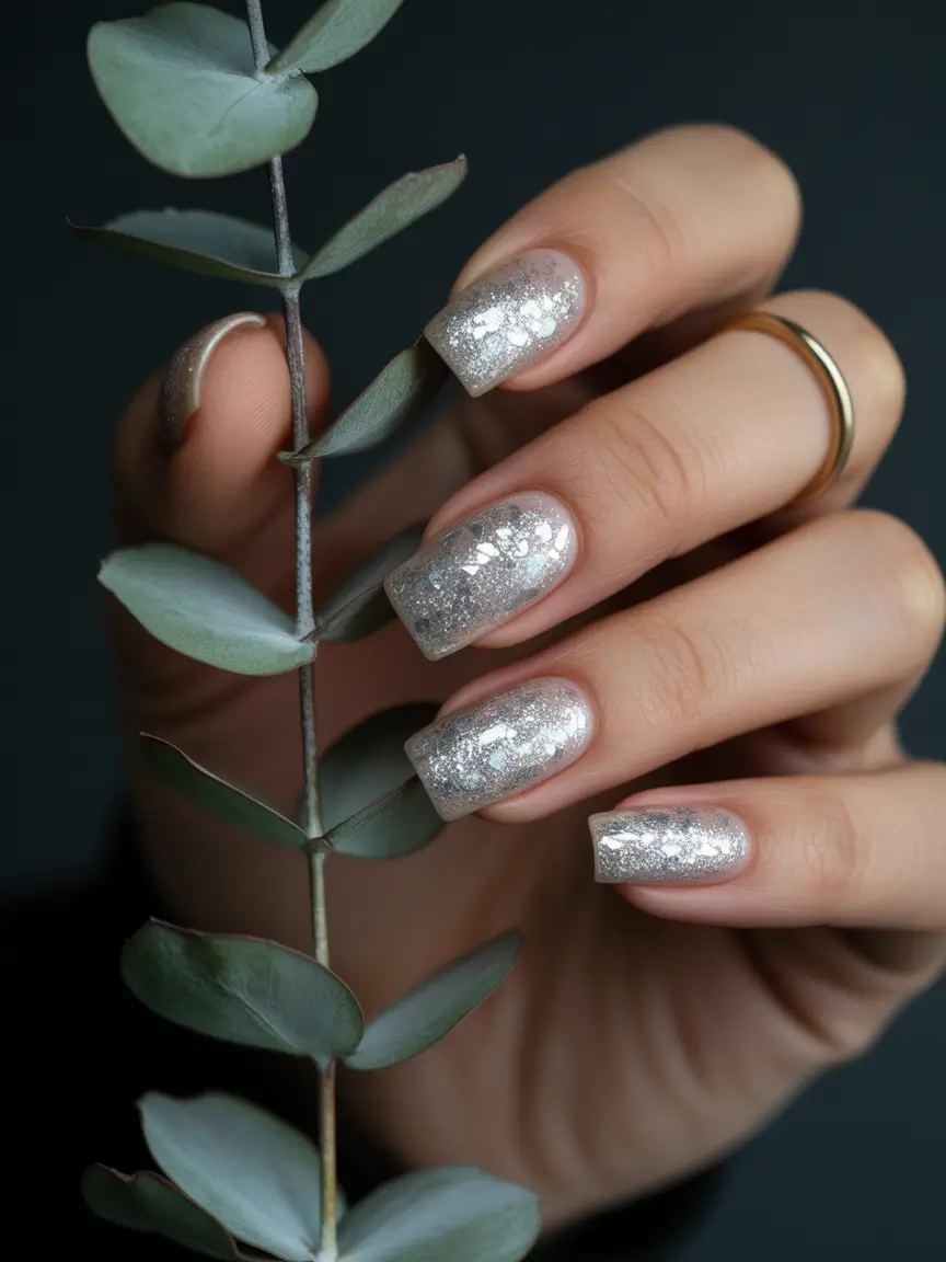 classy nails 2026 Silver Foil Frost for Chic Winter Drama