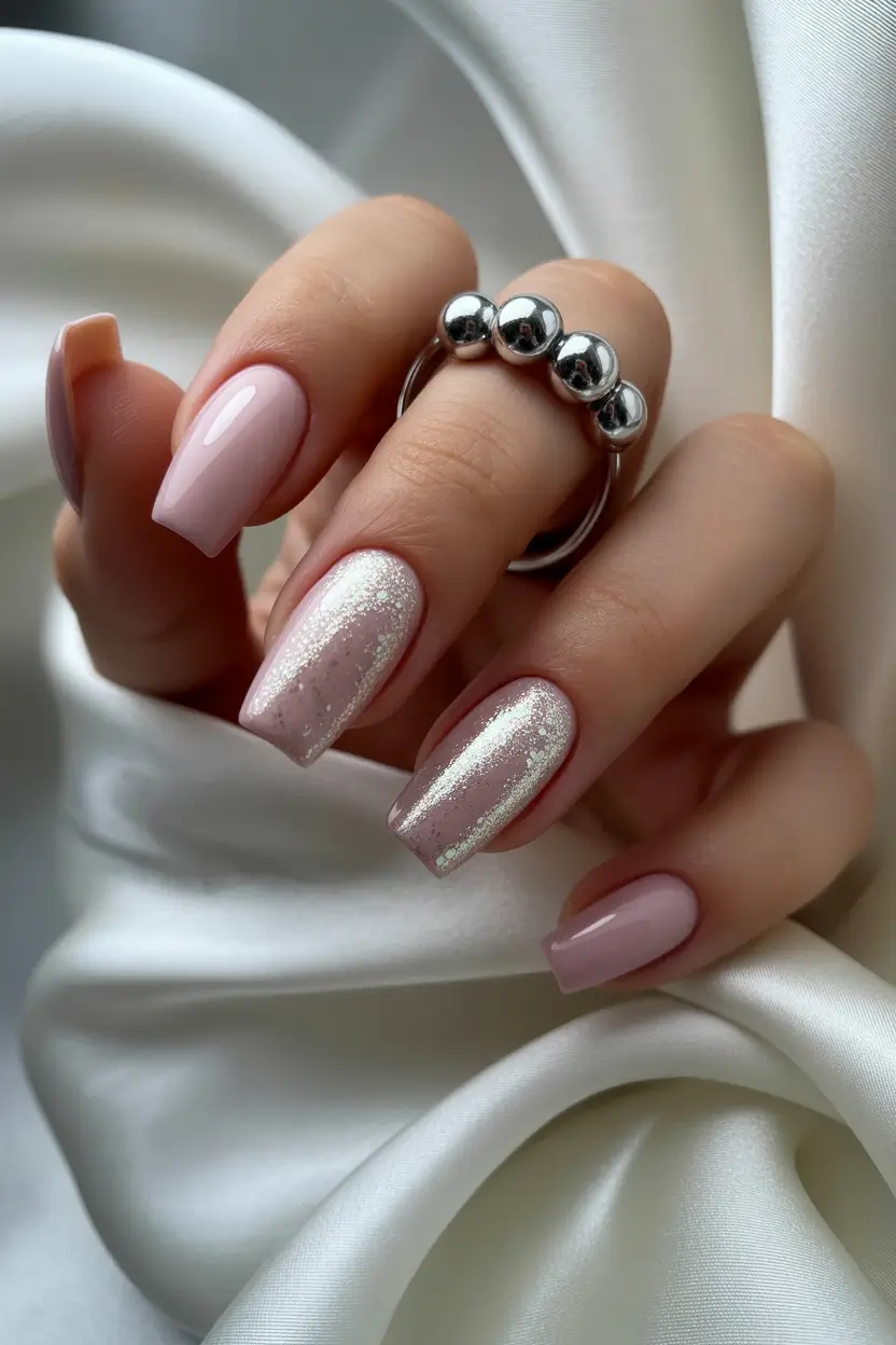 classy nails 2026 Shimmer Veil Accents for Modern Soft Glam