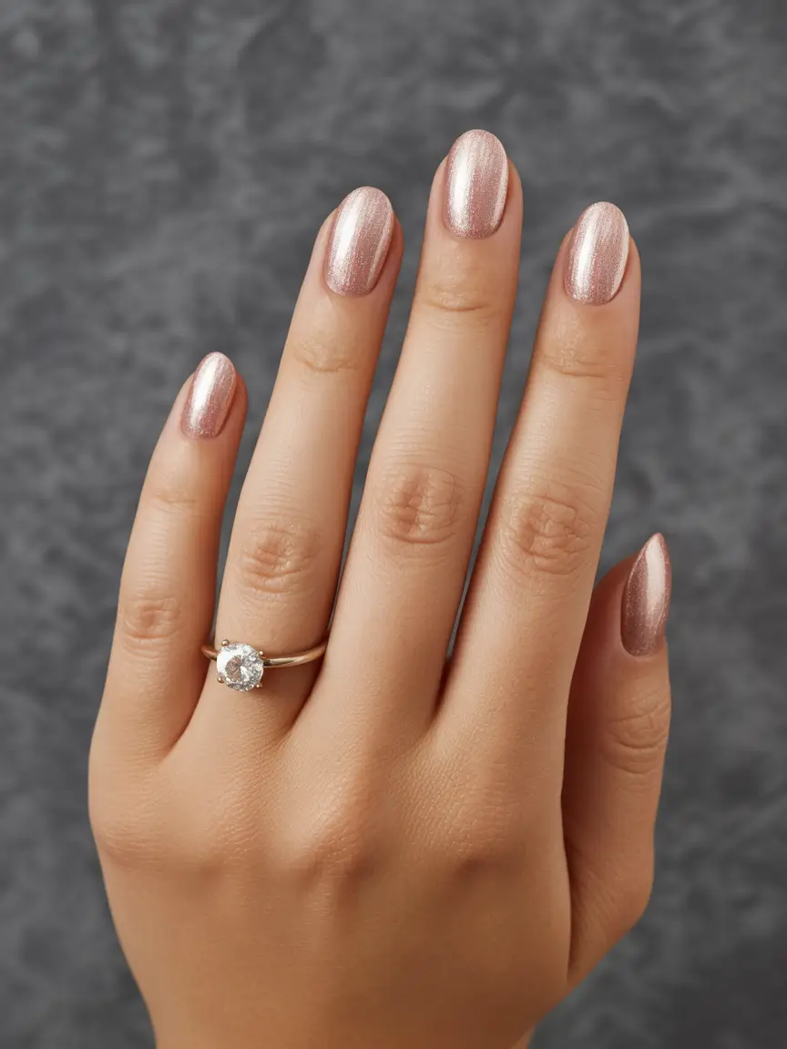 classy nails 2026 Rose Gold Metallic Glow for Chic Simplicity