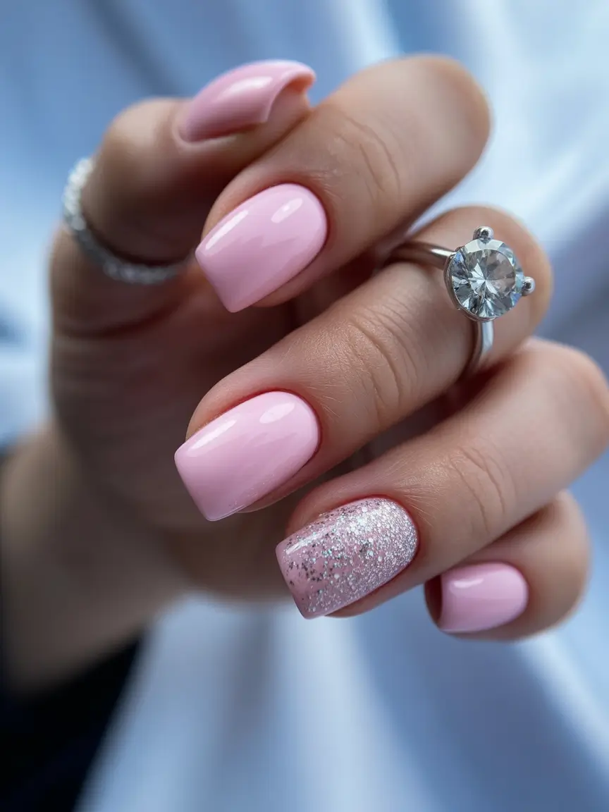 classy nails 2026 Pink Gloss Charm with Glitter Accent