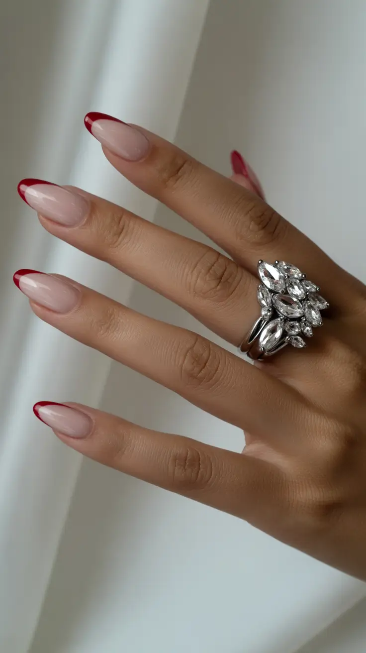 classy nails 2026 Scarlet Edge Almonds for Bold Minimal Luxury