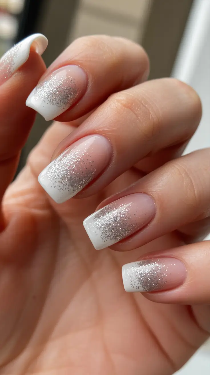 coffin nails 2026 Soft Frost French with Silver Mist