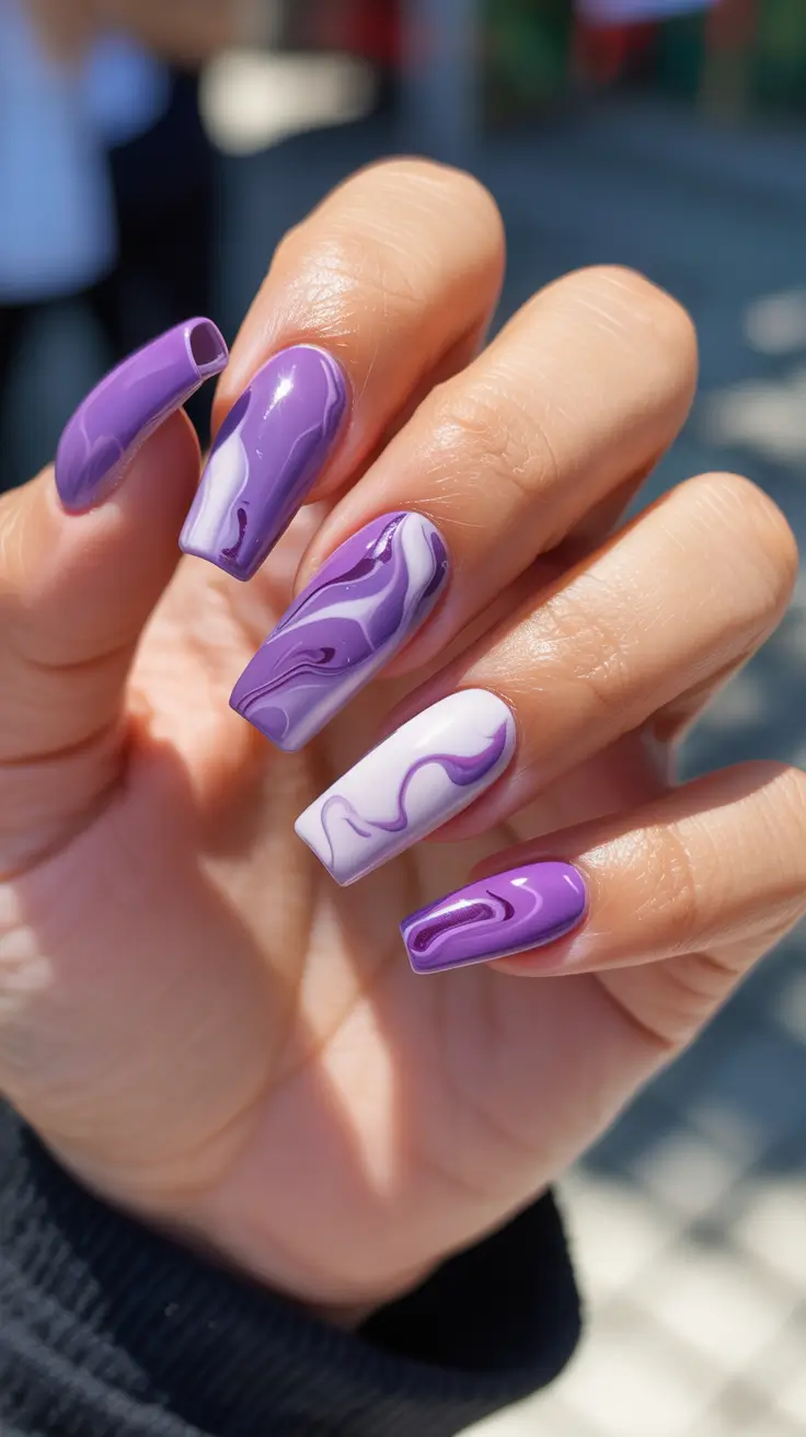 coffin nails 2026 Lavender Marble Motion