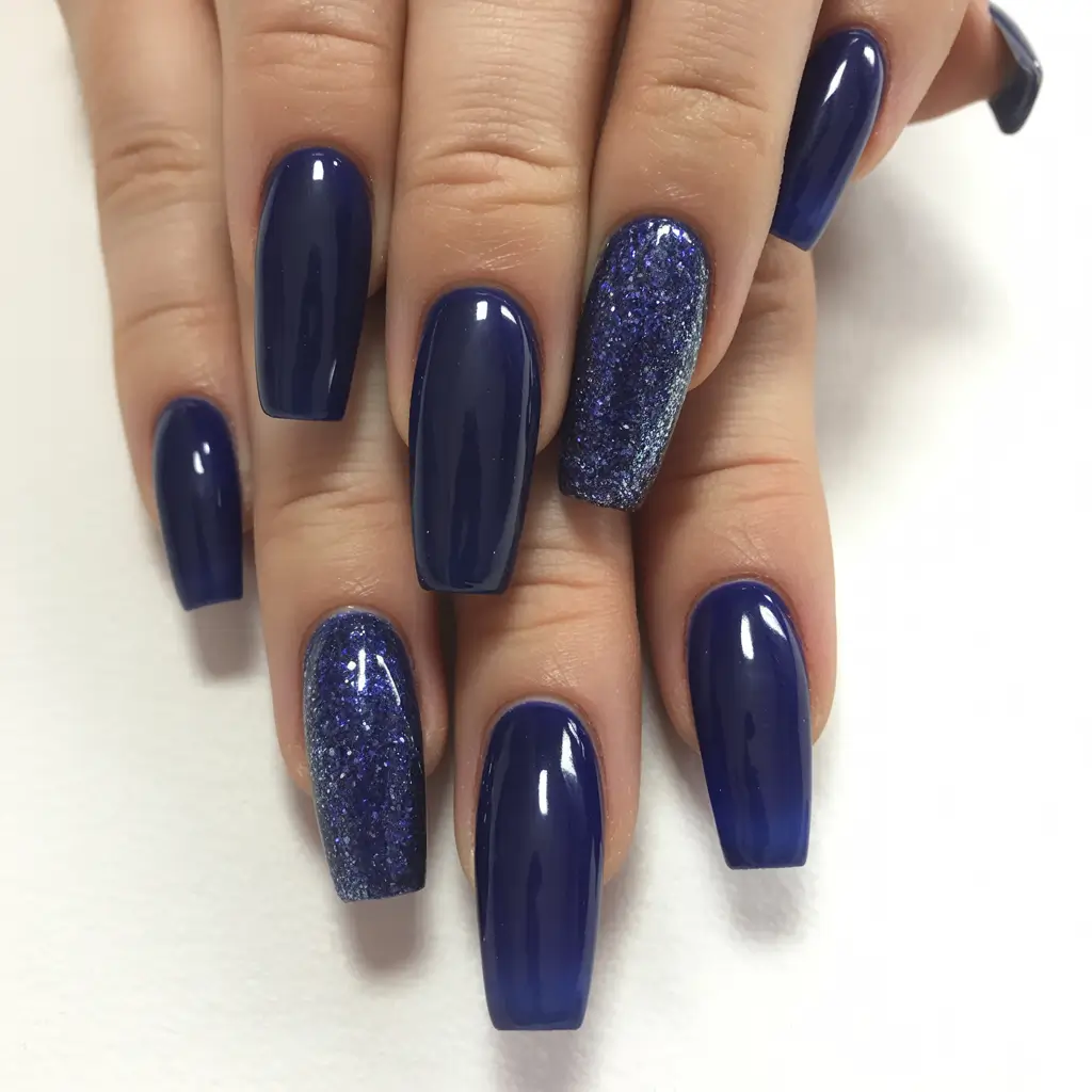 coffin nails 2026 Midnight Sapphire with Glitter Echo
