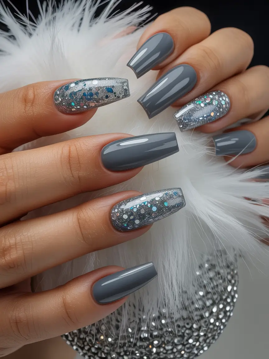 coffin nails 2026 Gray Silver Glam