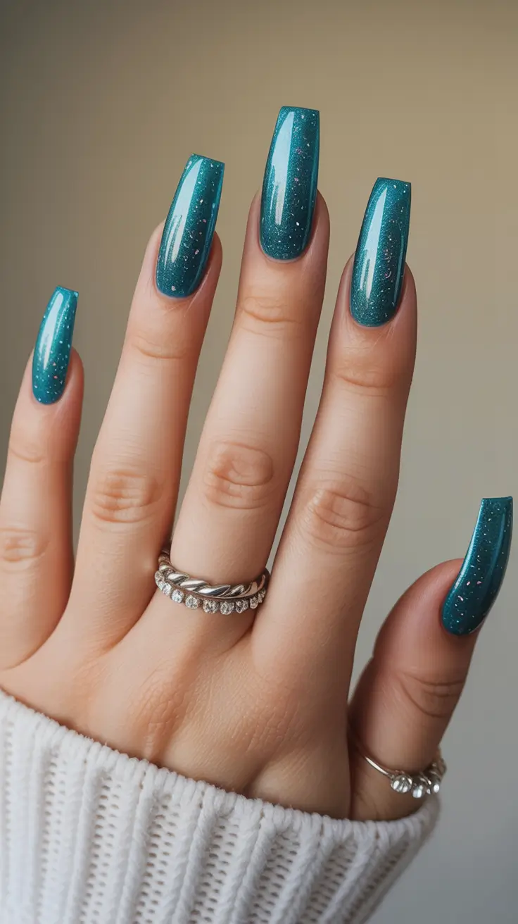 coffin nails 2026 Teal Sparkle