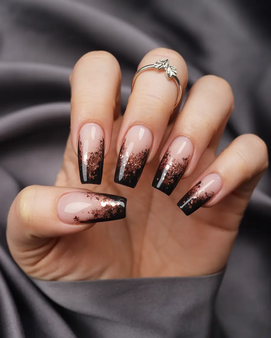 coffin nails 2026 Smoky Tips with Bronze Glitter