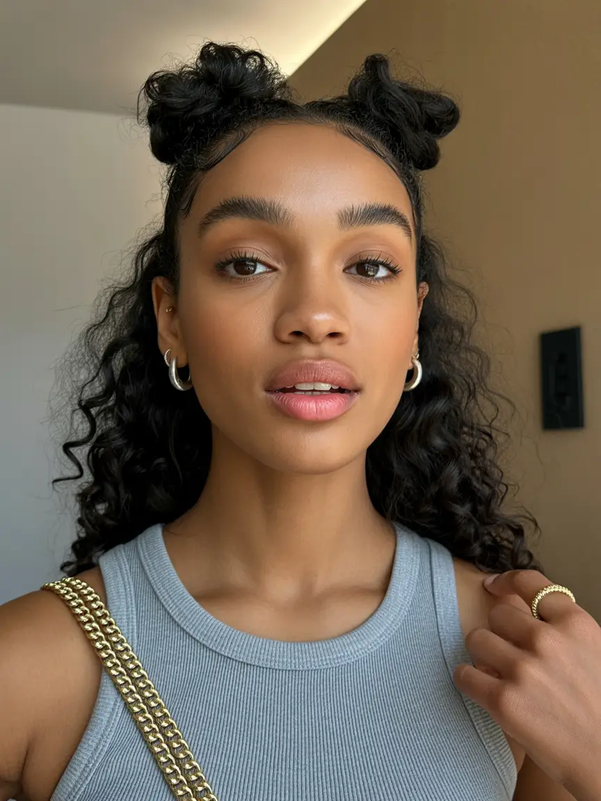 curly hairstyles ideas Half Buns with Natural Volume