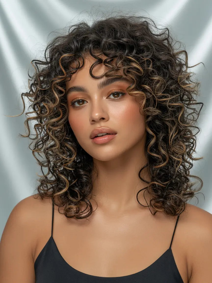 curly hairstyles ideas Textured Bob with Highlighted Curls