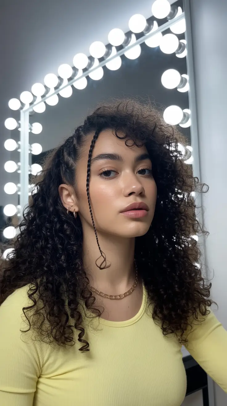 curly hairstyles ideas Curly Side Part with Accent Braid