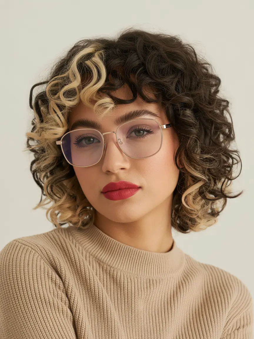 curly hairstyles ideas Curly Bob with Blonde Accents