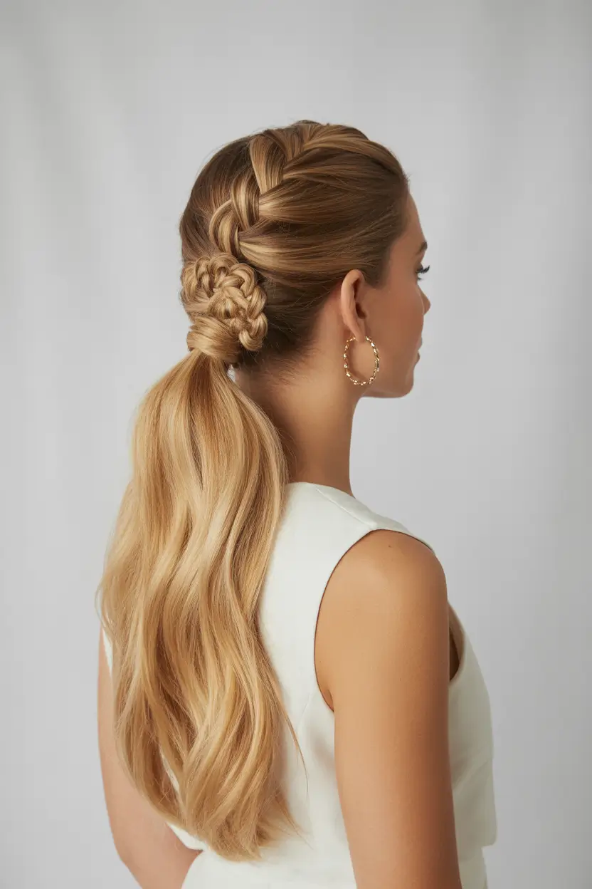 cute hairstyles ideas 2026 Braided Crown Pony With Sculpted Texture