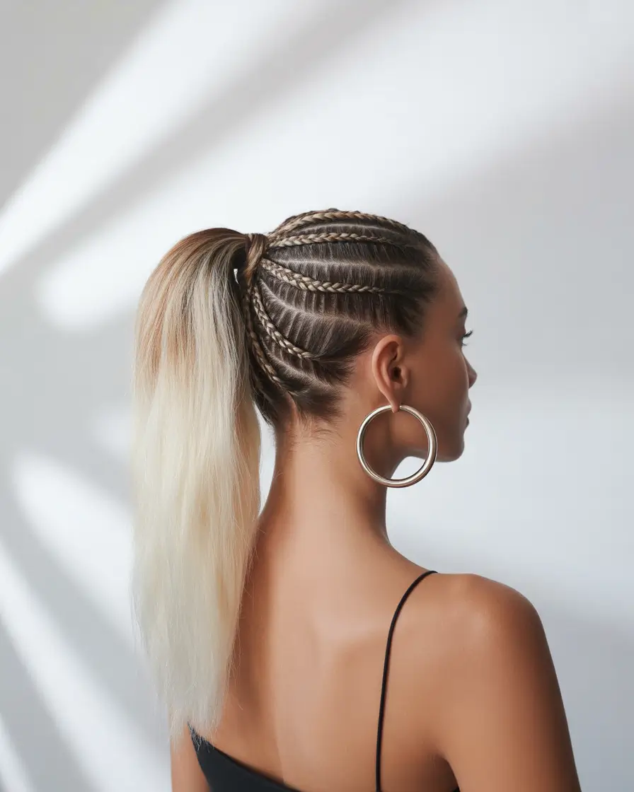 cute hairstyles ideas 2026 High Pony With Cornrow Details