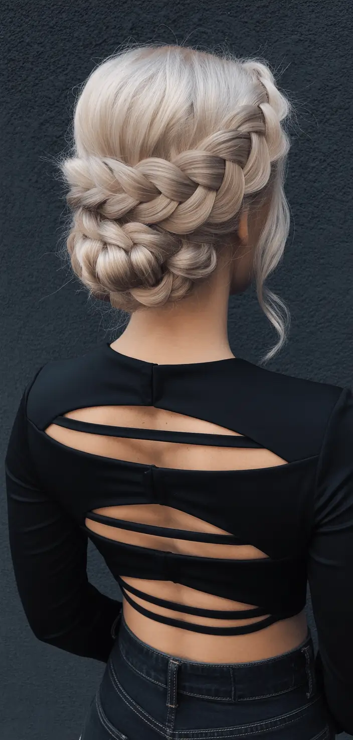 cute hairstyles ideas 2026 Romantic Braided Bun With Platinum Glow
