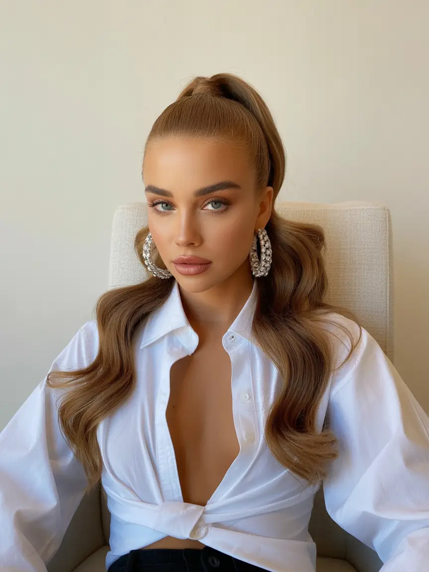 cute hairstyles ideas 2026 High Glam Pony With Retro Waves