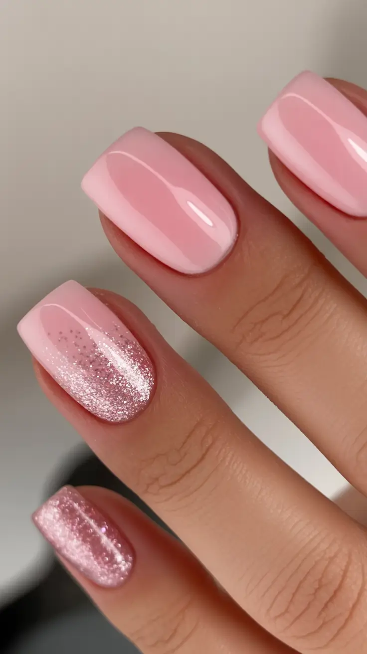 cute nails 2026 Soft Pink Glow With Glitter Ribbons
