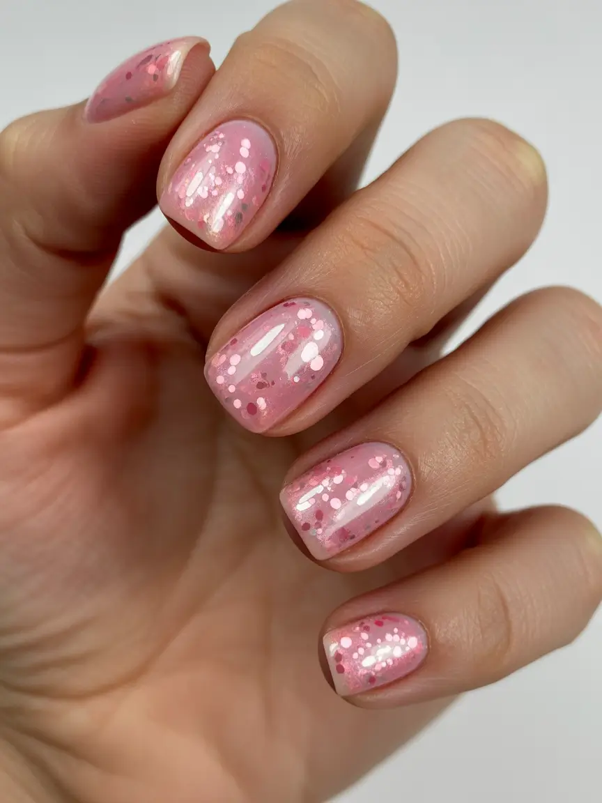 cute nails 2026 Pink Confetti Glow With Soft Jelly Finish