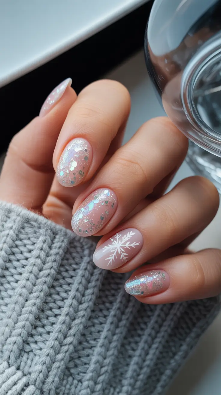 cute nails 2026 Icy Aurora Sparkle With Soft Winter Art