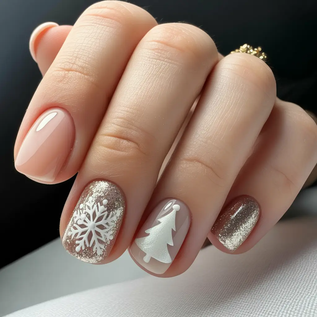 cute nails 2026 Winter Charm With Snowflakes And Evergreen Accents
