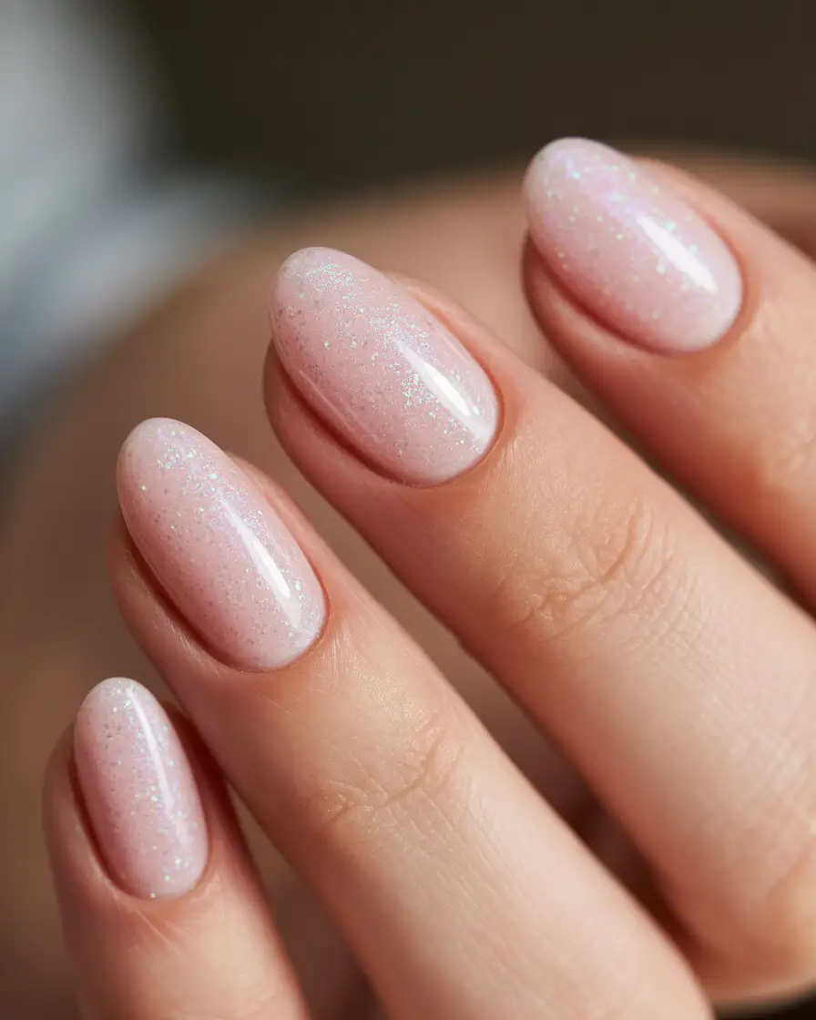cute nails 2026 Soft Pink Frost With Subtle Winter Sparkle