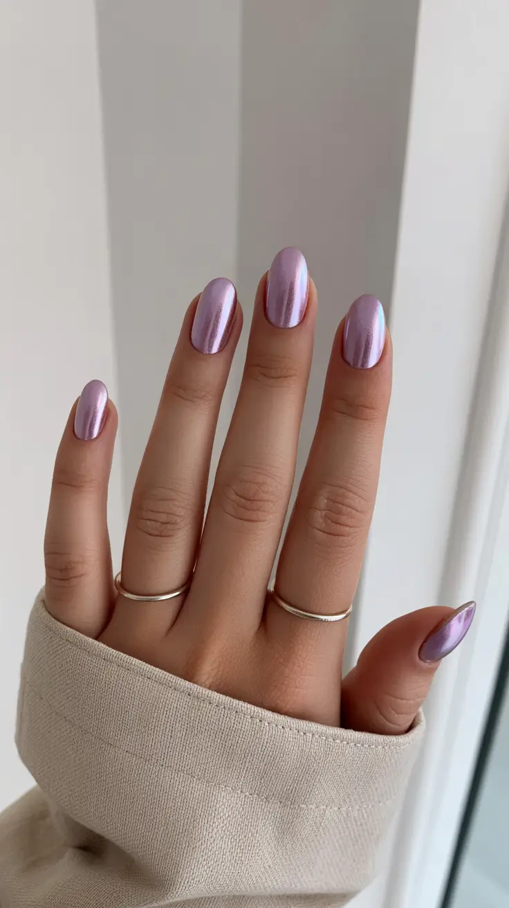 cute nails 2026 Pink Chrome Shine With Soft Lavender Glow