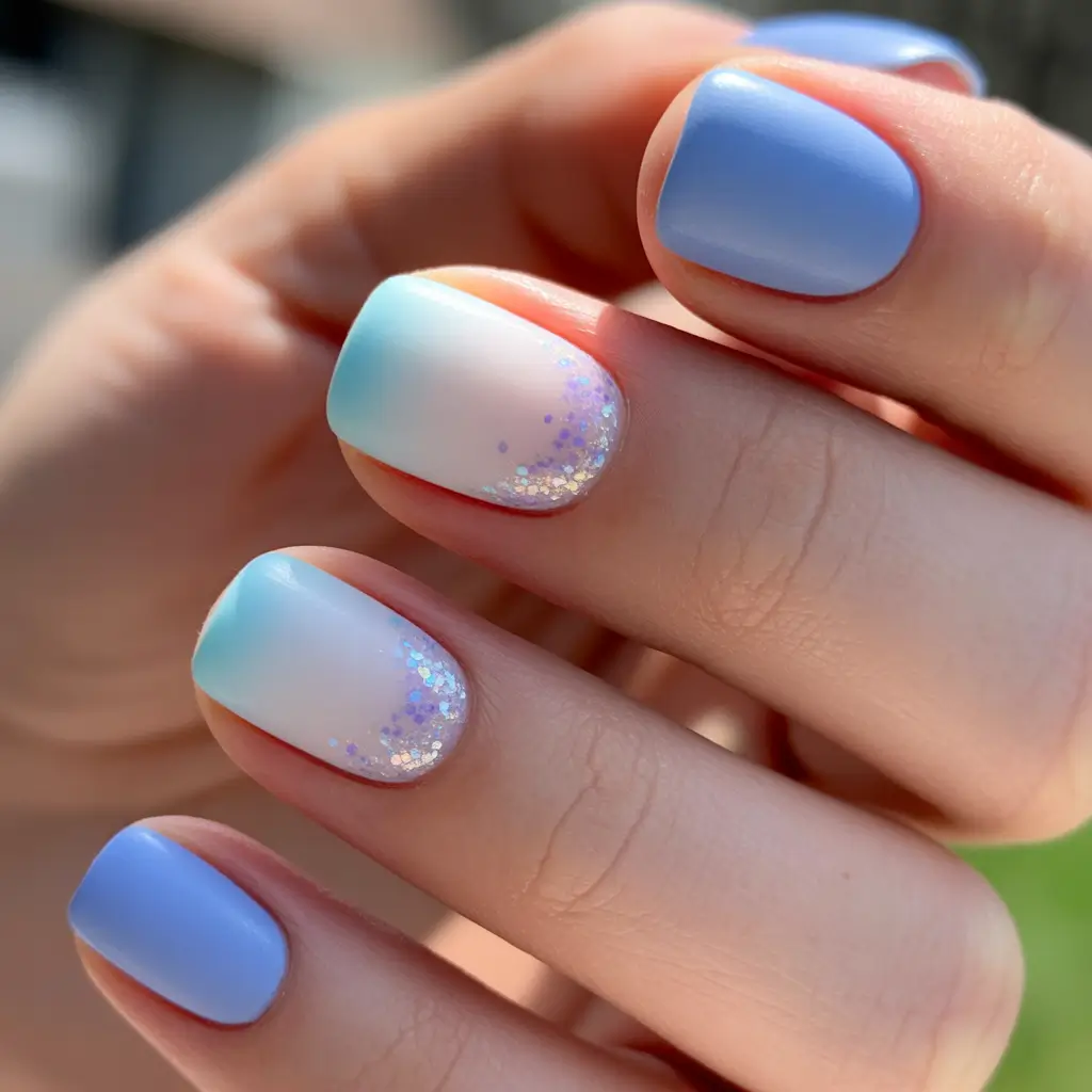 cute nails 2026 Blueberry-Milk Fade With Crystal Sheen