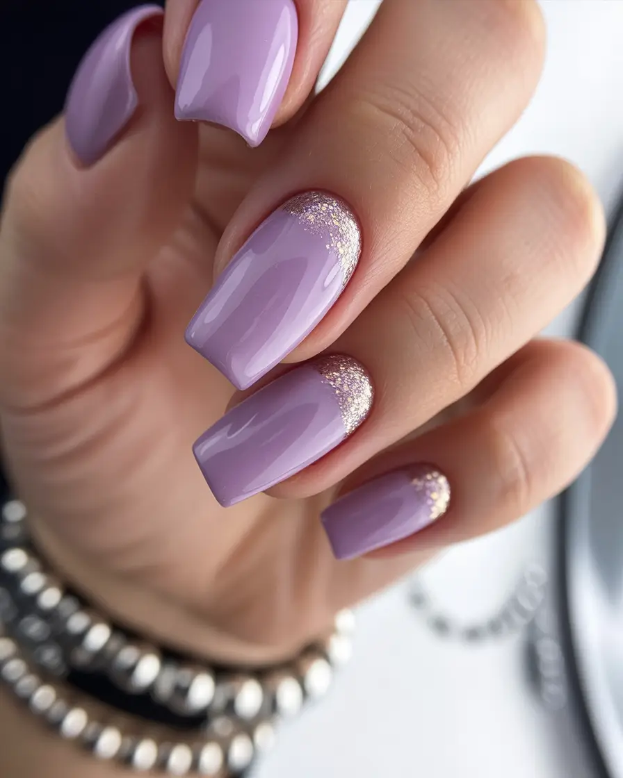 cute nails 2026 Lavender Shine With Champagne Cuticle Sparkle
