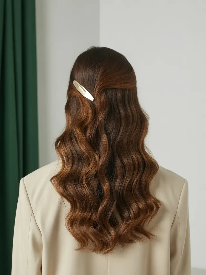 easy hairstyles ideas 2026 Soft Waves with Metallic Clip