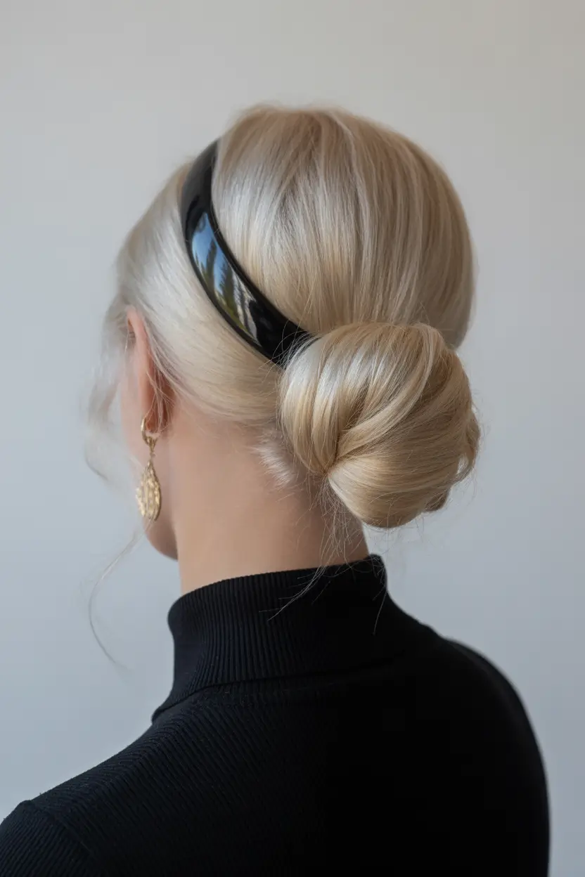 easy hairstyles ideas 2026 Twisted Bun with Glossy Headband